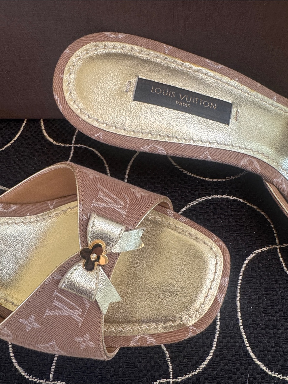 Louis Vuitton Tan Monogram Mules with Gold Bow Accent - Picture 5 of 6